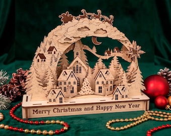 Christmas Arch Laser Cut File, Schwibbogen Village Scene SVG