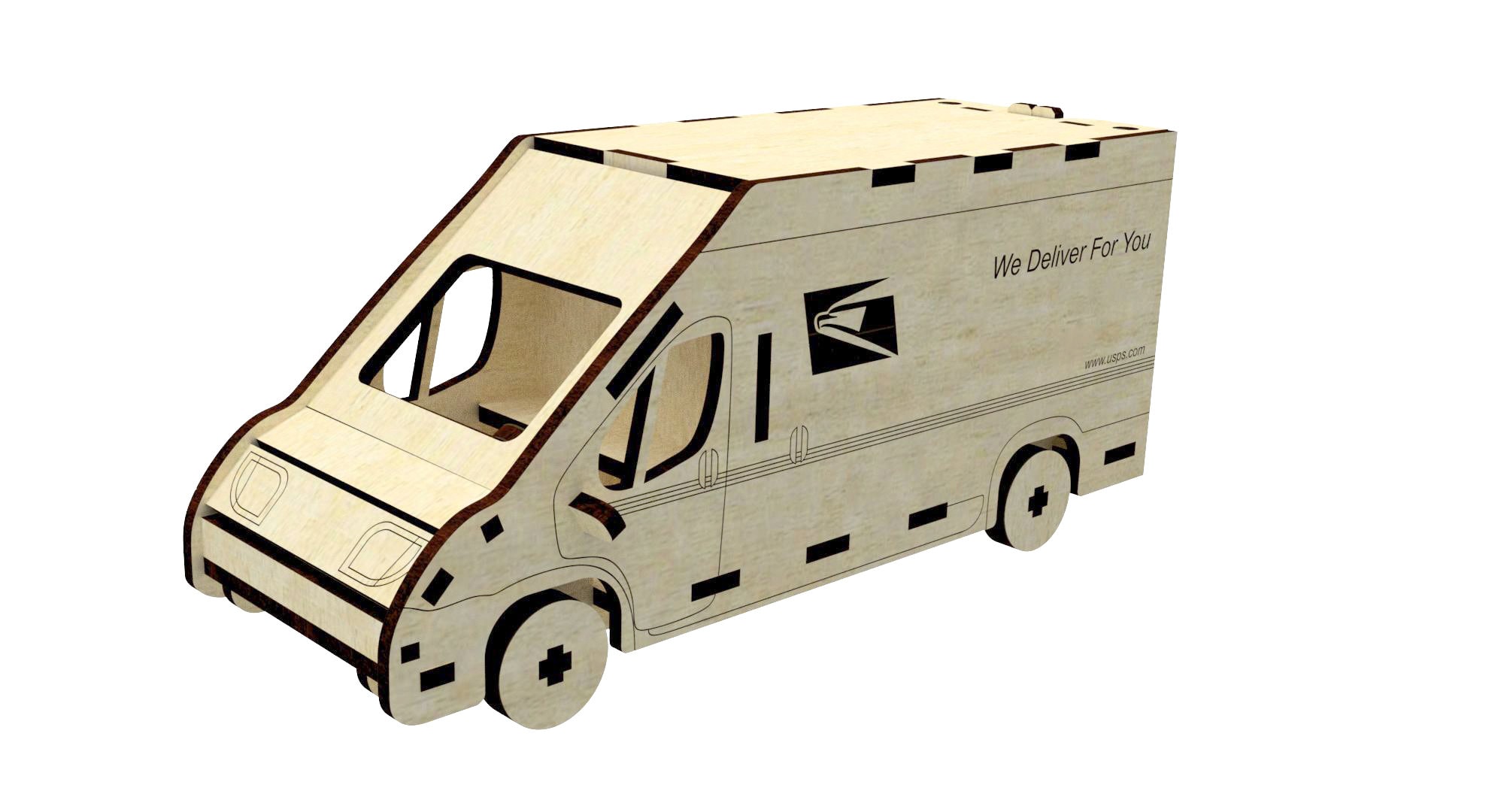 Laser cut car 3d puzzle dxf files for laser files mail truck Etsy