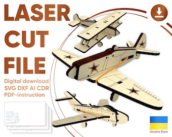 Airplanes - 3d laser cut projects, SVG DXF files for laser cutting machines