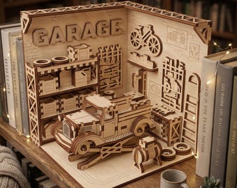 Garage Book Nook Diorama SVG, Vintage Truck Laser Cut File