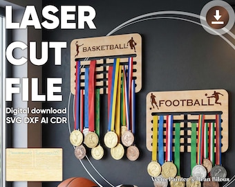 Sport Medaillen Halter Laser Cut Datei, Hölzern Award Display SVG Muster (Digitaler Download)