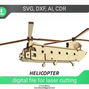 helicotper svg glowforge files chinook model cnc files laser cut dxf files helicopter plan glowforge svg cut files for laser machines , dxf