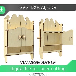 Vintage Wall Shelf with Doors: Laser Cut SVG Plan