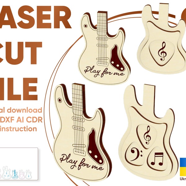 Guitar Pick Holder - SVG Laser Cut Files, Plectrum Box plan for Glowforge & Cutting Machines