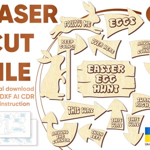 Easter egg hunt signs - svg laser cut file for glowforge, pointers for Easter field