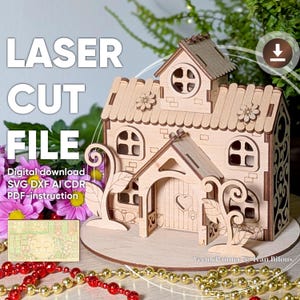 Herbal Fairy House - lasergesneden bestand, miniatuur poppenhuis SVG DXF-patroon voor lasersnijmachines