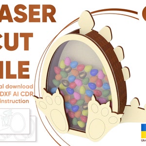 Dinosaurs box with acrylic for chocolate eggs laser cutting file, glowforge pattern image 1