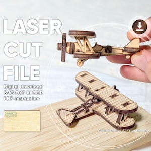 Tiny Airplane Ornament – Miniature Laser Cut File, SVG DXF Plywood Model for Cutting Machines