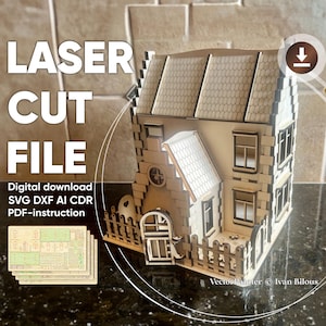 Family House Laser Cut File – SVG Miniature Building Template for DIY Craft and Display