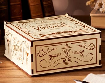 Laser Cut Box with Opening Lid - SVG Storage with Vintage Engraving (Digital Download)