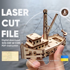 Ship Laser File, SVG ready made Project of Fishing Boat for Cutting Machines
