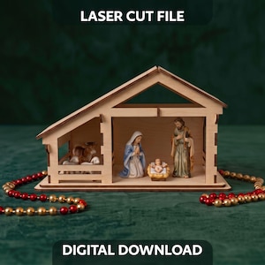 Christmas Nativity Stable Laser Cut File, 3D Wooden Barn Holiday Displays SVG