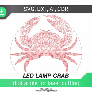 Led Lampe Datei glowforge svg Laser Dateien Led Stand dxf Led Datei Vektor 3D Lampe glowforge Design für Lasermaschinen, svg crab 3d led Lampe dxf