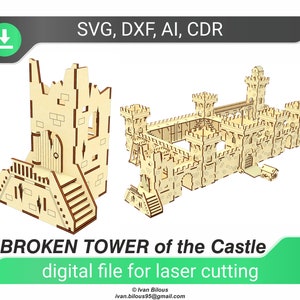 Broken tower of the Castle - laser cut file, Glowforge pattern Fortress dollhouse SVG