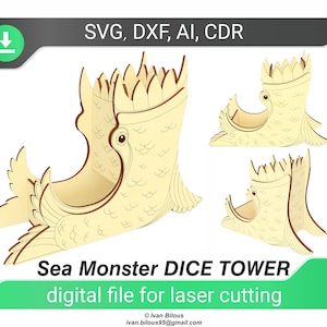 Sea dragon Dice tower - SVG laser cut file, Glowforge pattern Sea monster digital file
