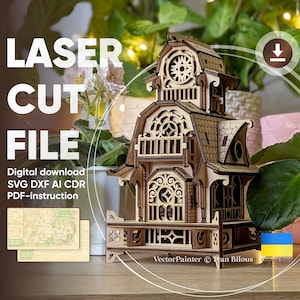 Garden Magic House - plik 3D do cięcia laserowego, plan wektorowy SVG budynku fantasy ze sklejki