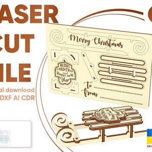 Weihnachtskarte SVG Laser-Datei -Schlitten - Glowforge Muster SVG Laserschnitt-Datei -, Weihnachtsverzierung SVG -Schlitten 3D-Laserdatei, Digitale Datei
