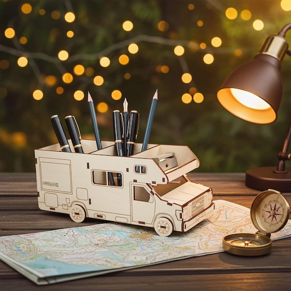 Camper Van Pen Holder - Laser Cut File with Assembly Instruction (Digital Download)