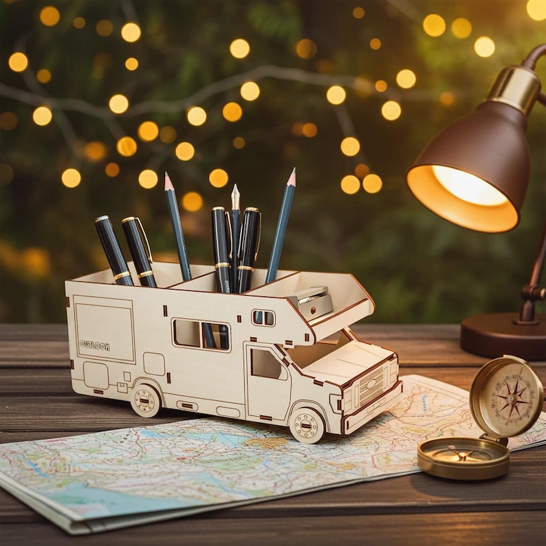 Camper Van Pen Holder - Laser Cut File with Assembly Instruction (Digital Download) image 1