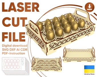 Easter Tray with Egg holder - SVG Laser Cut File, Patterned Tray plan for laser machines