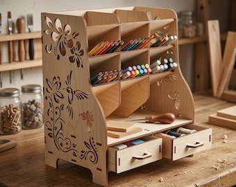 Organizer Shelf Laser Cut File, SVG Desk Storage Template with Drawers (Digital Download)