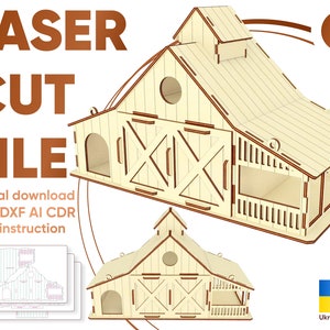 Barn feeder Birdhouse - laser cut files, Glowforge pattern birdhouse plan, Instant download