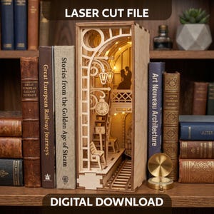 Bahnhof Buch Nook Laser geschnitten Datei, Romantische Zug Diorama SVG
