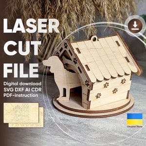 Archivo SVG cortado con láser para adorno de perro, letrero conmemorativo de madera para perro, etiqueta con nombre para mascota, decoración para caseta de perro, archivo listo para máquina láser, plantilla de corte CNC