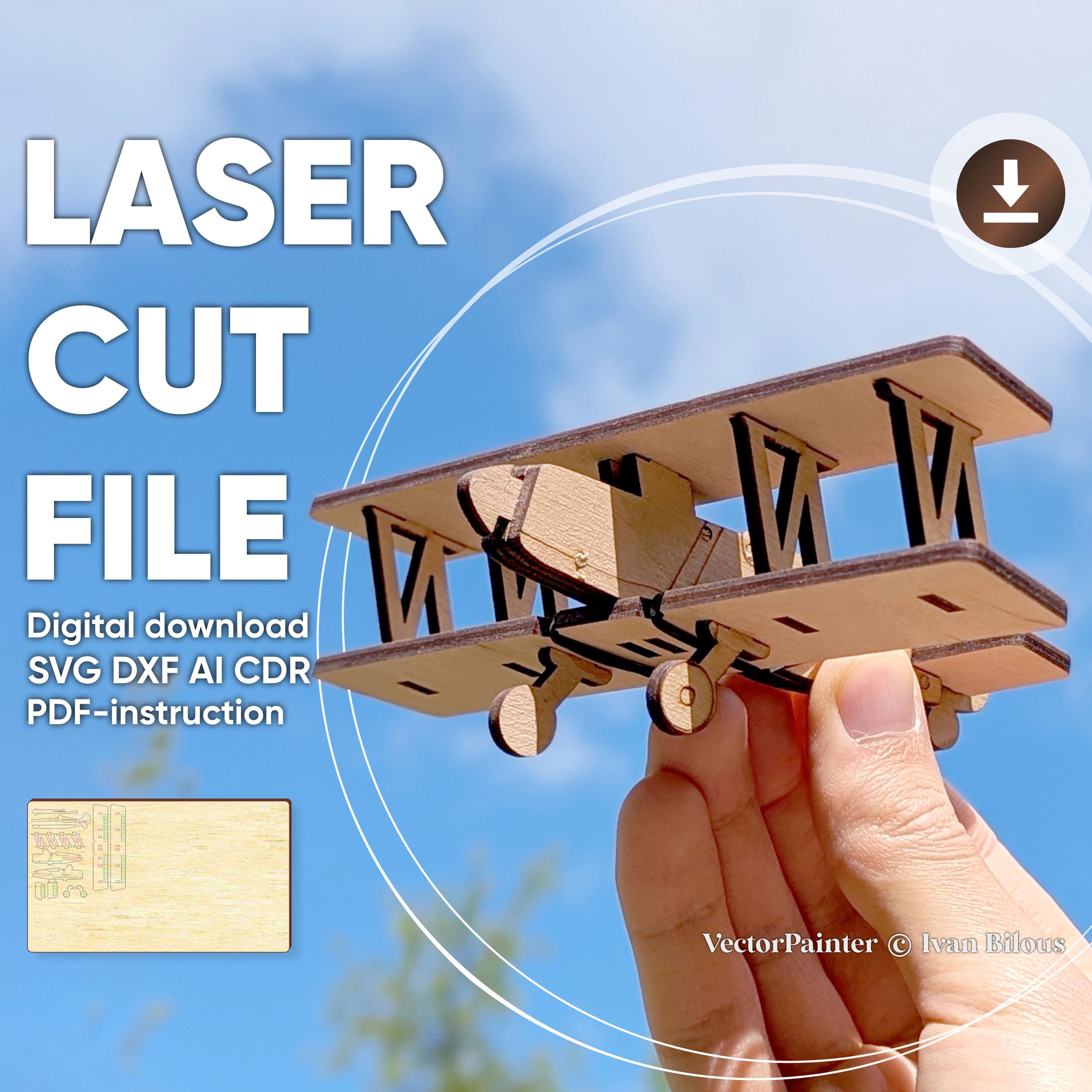 Shooting Biplane – Laser Cut File, SVG and DXF Toy Plane with Arrows – Interactive DIY Plywood Model