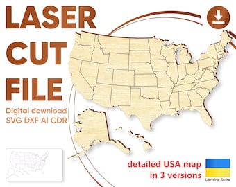 Laser cut USA Karte svg glowforge Datei dxf USA Karte von Staaten glowforge Laser cut Datei USA CNC Plan USA Karte dxf Dateien Laser, Ai