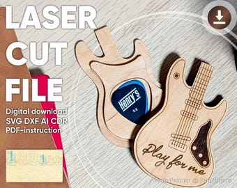 Plektrum Halter - SVG Laser Cut Files, Plektrum Box Plan für Glowforge & Schneidemaschinen