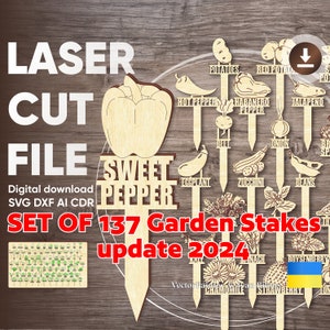 Garden markers - SVG laser cut files, Glowforge pattern, Garden stakes set