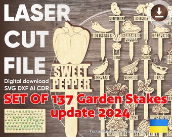 Garden markers - SVG laser cut files, Glowforge pattern, Garden stakes set