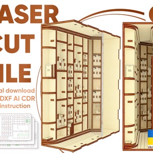 Biblioteca Book Nook: archivos cortados con láser SVG, patrón Glowforge, archivo de Book Nook cortado con láser para biblioteca de inserción de estantes