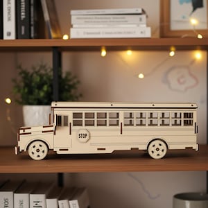 Archivo de autobús escolar cortado con láser, modelo de vehículo SVG para la vuelta al cole (plano digital) imagen 2