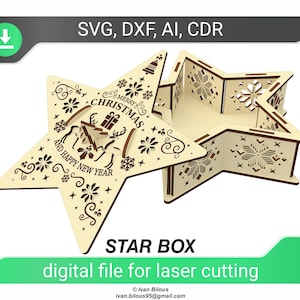 Boîte étoile de Noël - fichier découpé au laser, plan SVG de la boîte de bonbons