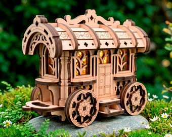 Fairy Garden Cart Laser Cut File, Miniature Keepsake Box and Lantern SVG