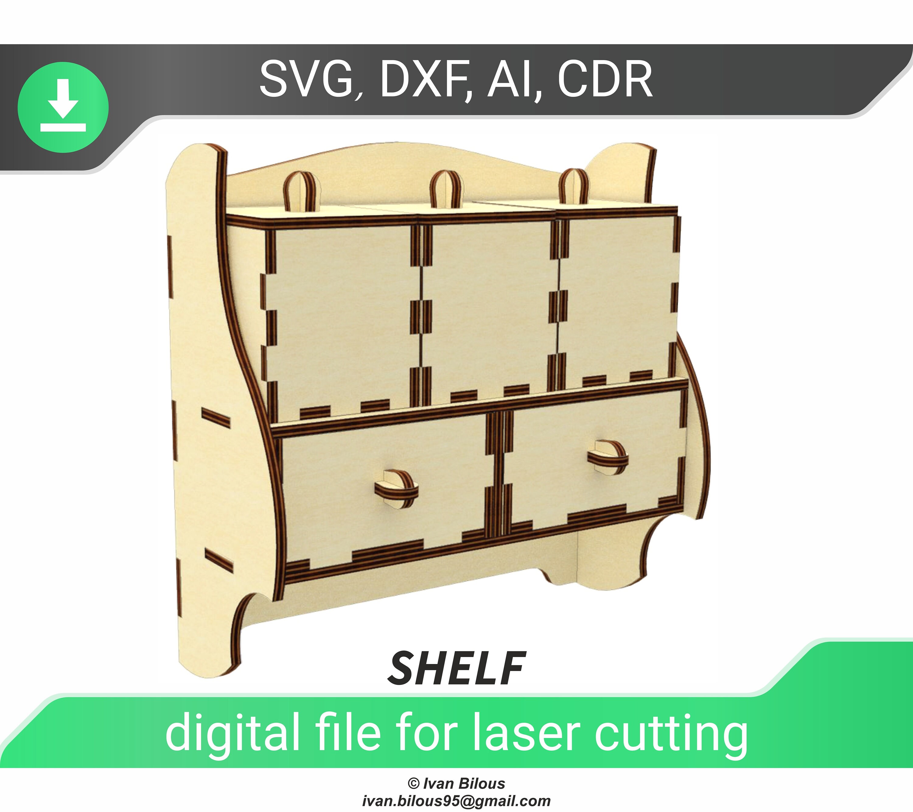 Shelf dxf file for laser cut pattern shelf with box dxf Etsy