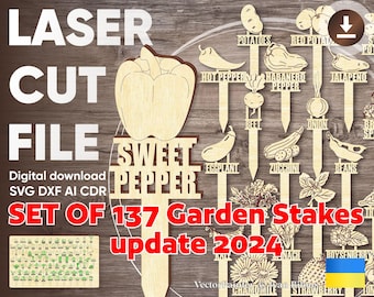 Laser Cut Garden Markers - SVG Plant Stakes for Vegetables & Herbs