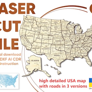 USA Karte - Laser cut Datei, USA Karte für Glowforge, USA Vektor Karte für Glowforge, Laser gravierte USA Vektorkarte