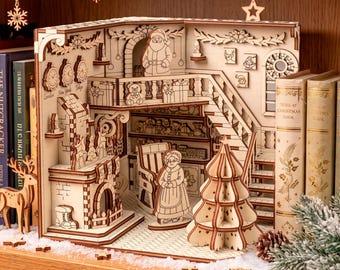Christmas Book Nook Laser Cut File, Santa Workshop SVG