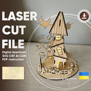 Lasergesneden Halloween-bestanden, Glowforge SVG Halloween-huisplan