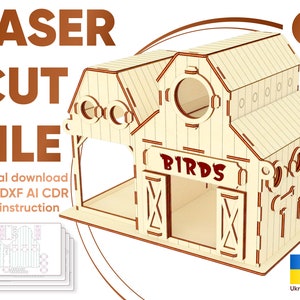 Barn Birdhouse - file tagliato al laser, piano SVG Glowforge, file laser per nidi Download immediato, file digitale