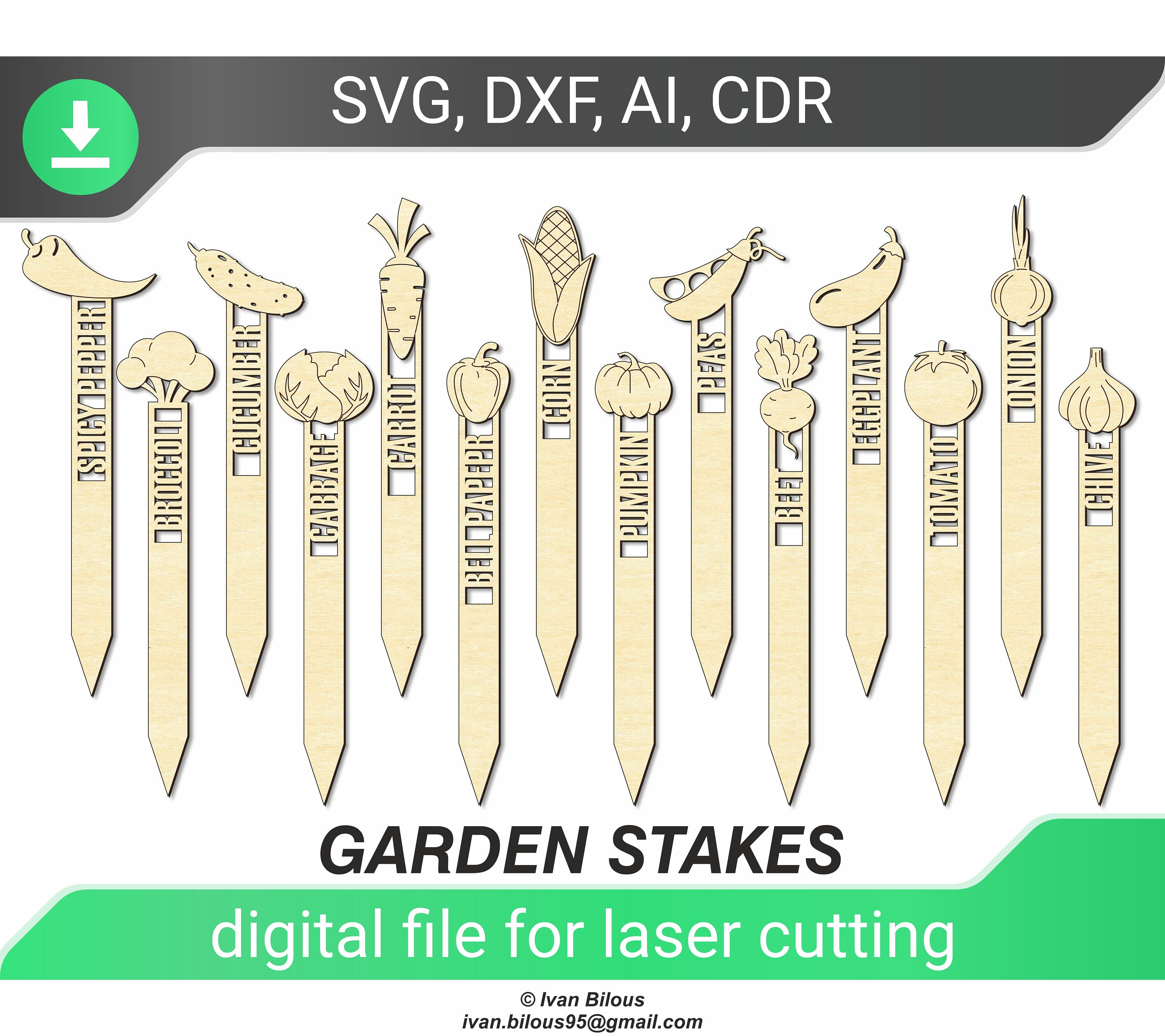 Garden stakes plant markers laser cutting file Etsy
