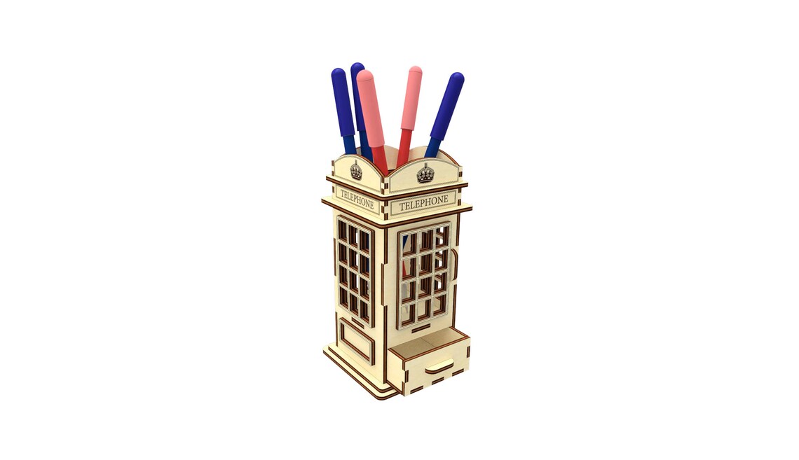 Pen Holder Svg File for Laser Cut London Phone Stand Etsy