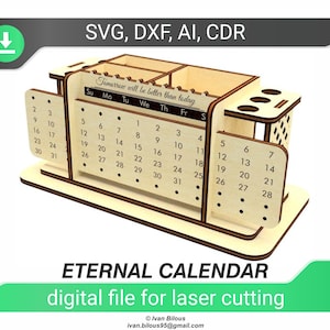 Eternal calendar - SVG laser cut files, Glowforge pattern Desk calendar, Instant download