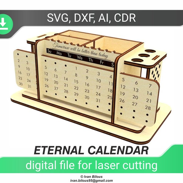 Ewiger Kalender - SVG lasergeschnittene Dateien, Glowforge Muster Tischkalender, Sofort download