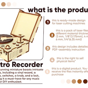 Vinyl Retro Recorder - SVG Laser Cut File, Plywood Miniature Project ...