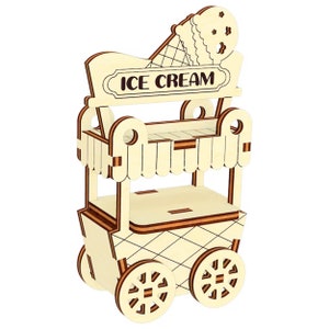 Ice Cream Cart Ornament SVG Laser Cut File, Wagon Miniature Vector Plan image 9