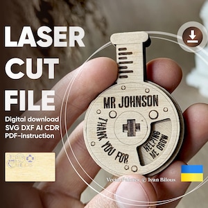 Cartão de agradecimento ao professor SVG – Arquivo cortado a laser para presente escolar, tema de química e mecânica – Download digital para compensado